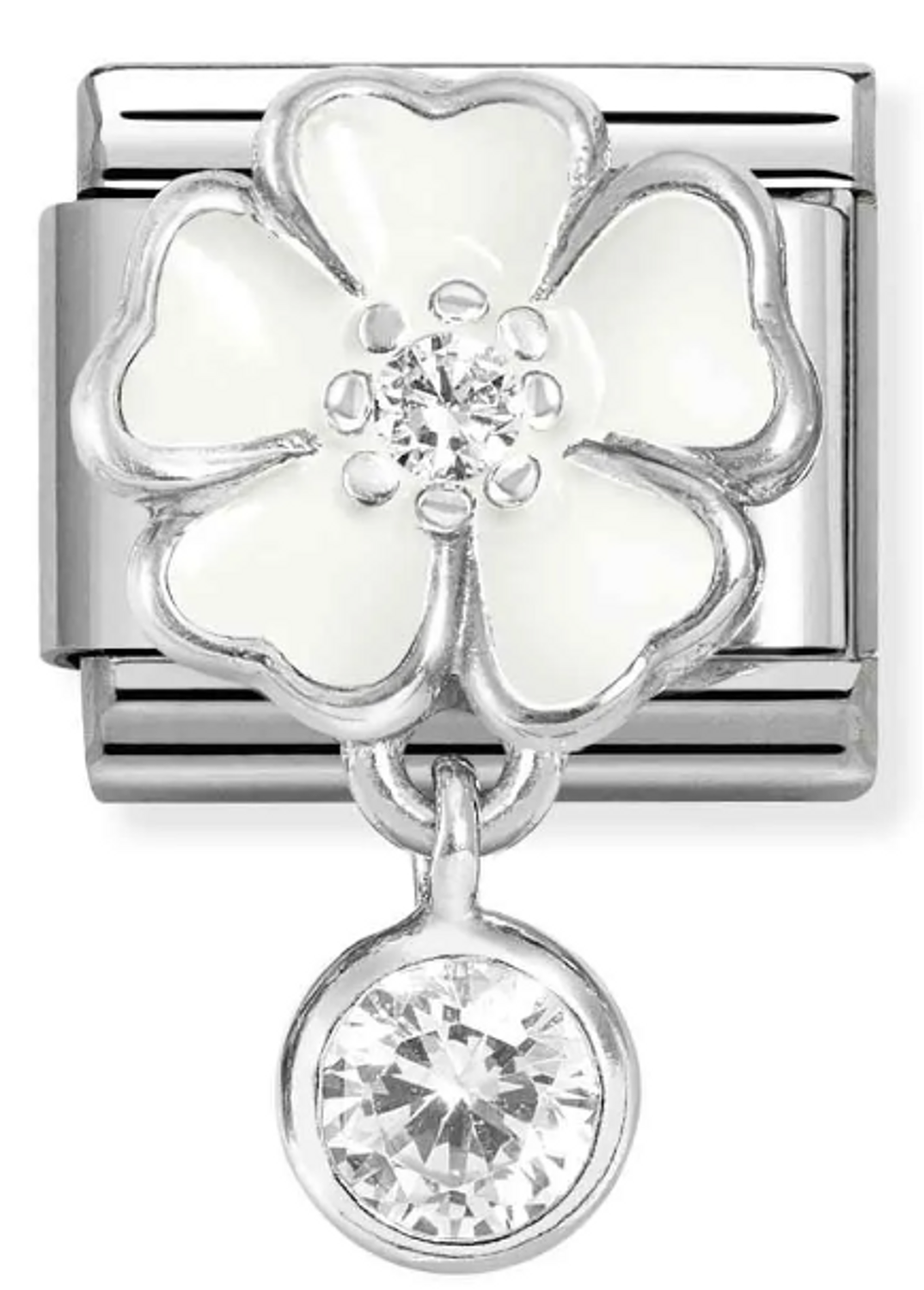 Nomination Link 925 zawieszka srebro Biały kwiat z wiszącą cyrkonią 331814 06.png